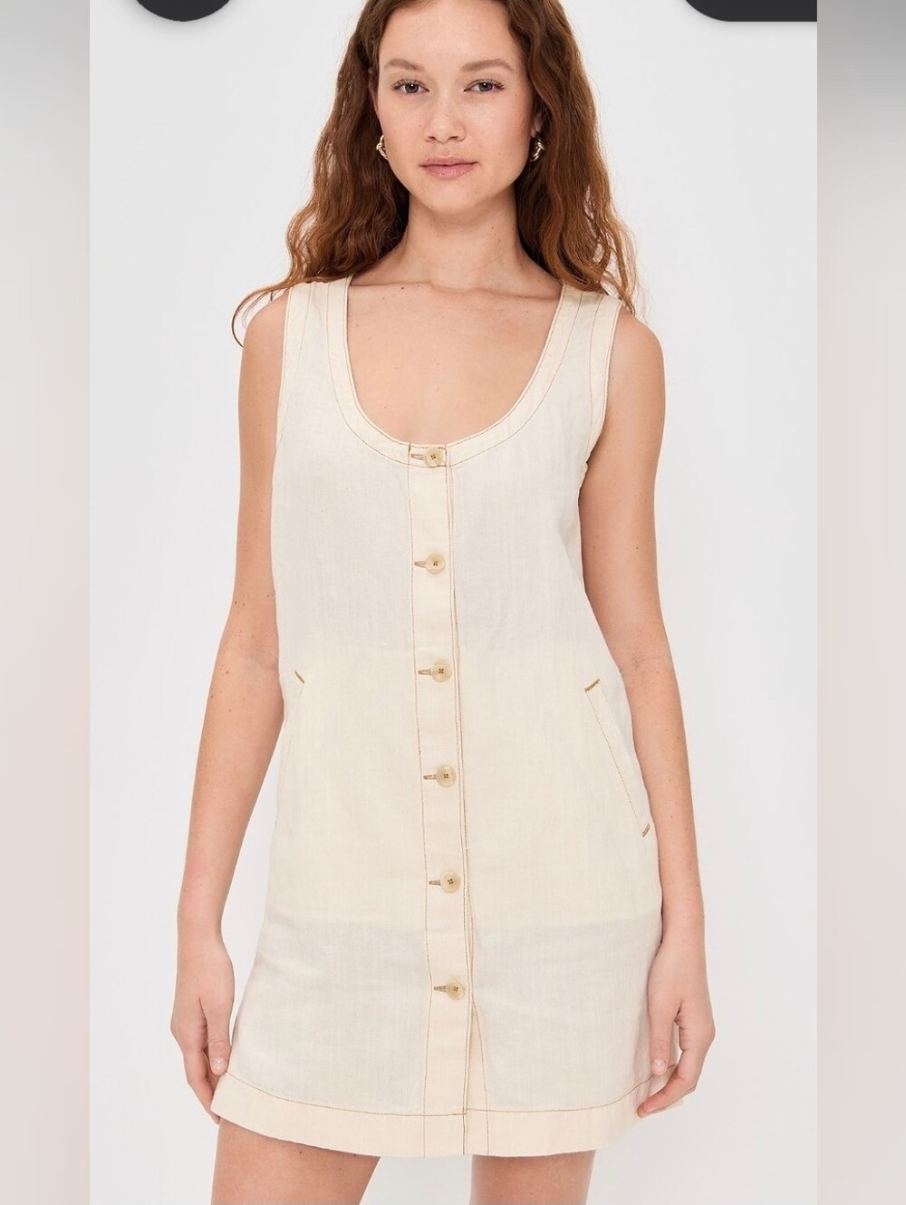 Faherty Linen Denim Malibu Mini Dress Whitecliff Wash Size Small